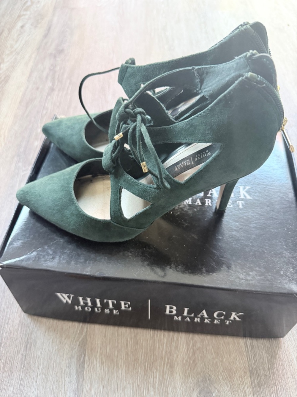 White House Black Market Delphine Suede Lace-Up Pointed Toe Heels